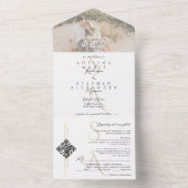 Zwart & Wit Script Hedendaagse Monogram bruiloft All In One Uitnodiging (Binnen)