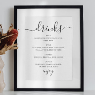 Zwart-wit script huwelijksdrankjes bar menu poster