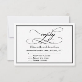 Zwart-wit script huwelijksreactiekaart RSVP kaartje