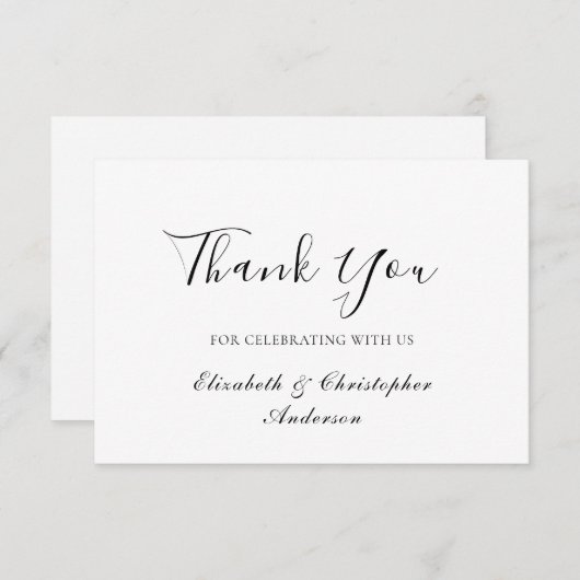 Zwart wit script legant Weddenschap Hartelijk dank Bedankkaart (Voorkant / Achterkant)