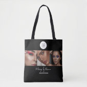 Zwart Wit Script Logo Foto Make-up Studio Draagtas (Voorkant)