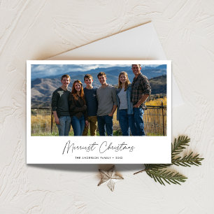 Zwart Wit Script Merriest Christmas Family Foto Feestdagenkaart