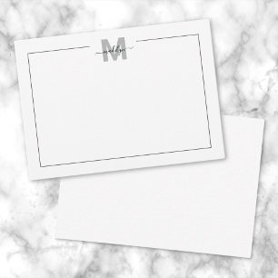 Zwart Wit Script Monogram Notitiekaartje