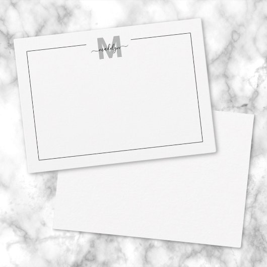 Zwart Wit Script Monogram Notitiekaartje