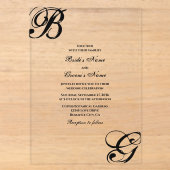 Zwart & Wit Script Monogram Trouwen Acryl Uitnodigingen (Voorkant)