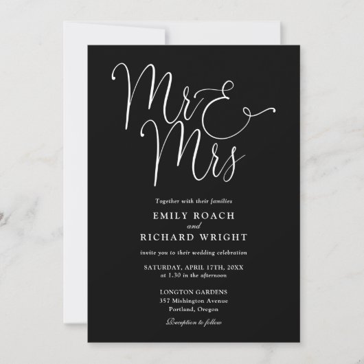 Zwart-wit script Mr en Mrs Photo Wedding Kaart (Voorkant)