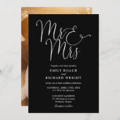 Zwart-wit script Mr en Mrs Photo Wedding Kaart (Voorkant / Achterkant)