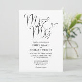 Zwart-wit script Mr en Mrs Photo Wedding Kaart (Staand voorkant)