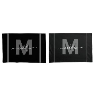 Zwart Wit Script Naam Monogram Kussensloop