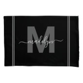 Zwart Wit Script Naam Monogram Kussensloop (Voorkant-Links)