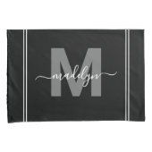 Zwart Wit Script Naam Monogram Kussensloop (Voorkant-Rechts)