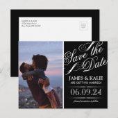 Zwart-wit  Script Photo Save the Date Aankondigingskaart (Voorkant / Achterkant)