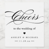 Zwart Wit Script Proost op de bruiloft Wijn Etiket (Enkel label)