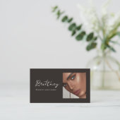 Zwart Wit Script QR Code Foto Make-up Visitekaartje (Staand voorkant)