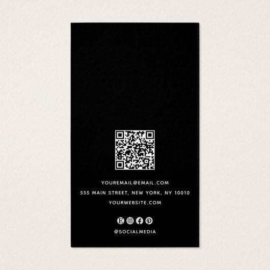 Zwart wit Script QR-code Veroorbaar beeldscherm Visitekaartje (Achterkant)