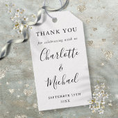 Zwart-wit script trouwcadeau bedankbriefje cadeaulabel