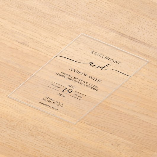 Zwart-wit Script typografie bruiloft Acryl Uitnodigingen (Laagn)