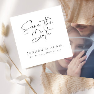 Zwart-wit script typografie foto trouwfeest save the date