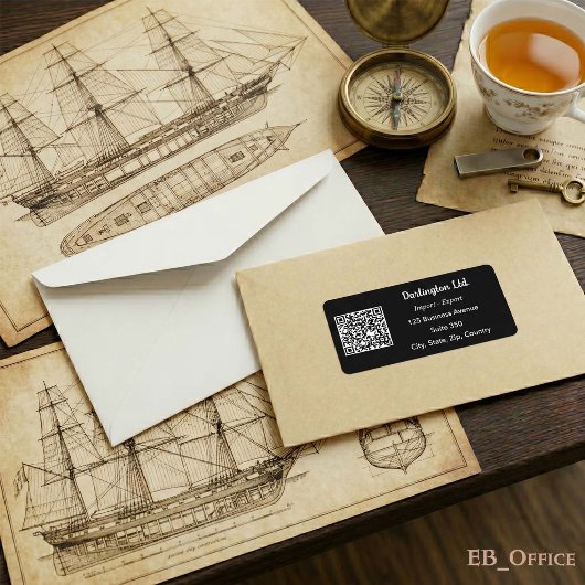 Zwart-wit script zakelijk QR-code adreslabel Etiket