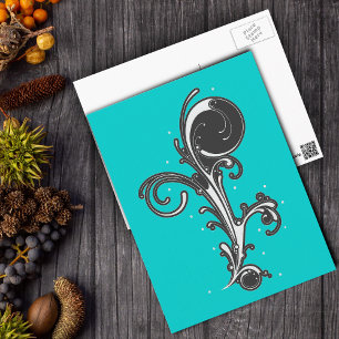 Zwart-wit Scroll Design Briefkaart