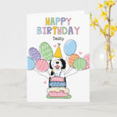 Zwart & Wit Sheepadoodle Hond Gelukkige Verjaardag Kaart (Gele Bloem)