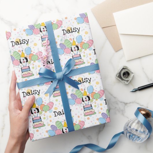 Zwart & Wit Sheepadoodle Hond Verjaardag Cadeaupapier (Geschenken)