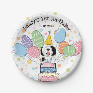 Zwart & Wit Sheepadoodle Hond Verjaardag Papieren Bordje