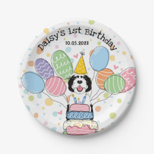 Zwart & Wit Sheepadoodle Hond Verjaardag Papieren Bordje