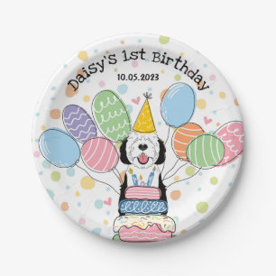 Zwart & Wit Sheepadoodle Hond Verjaardag Papieren Bordje