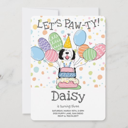 Zwart & Wit Sheepadoodle Hond Verjaardagsfeest Kaart (Voorkant)