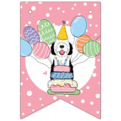 Zwart & Wit Sheepadoodle Hond Verjaardagsfeest Vlaggetjes (Eerste vlag)