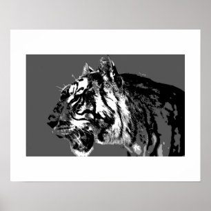 Zwart-wit Siberische Tijger Pop Art Poster Print