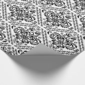 Zwart & wit sierlijk vintage damast cadeaupapier (Hoek)