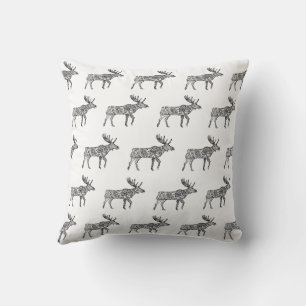 Zwart & Wit Sierlijke Wandelende Moose Silhouet Kussen