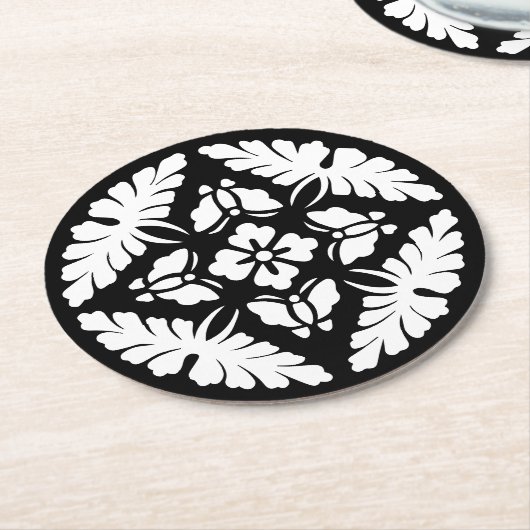 Zwart-wit sierontwerp bruiloft ronde kartonnen onderzetter (Gebogen)