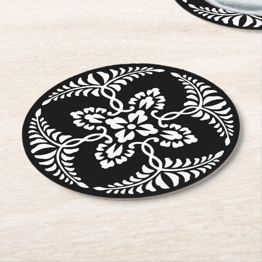 Zwart-wit  sierontwerp bruiloft ronde kartonnen onderzetter (Gebogen)