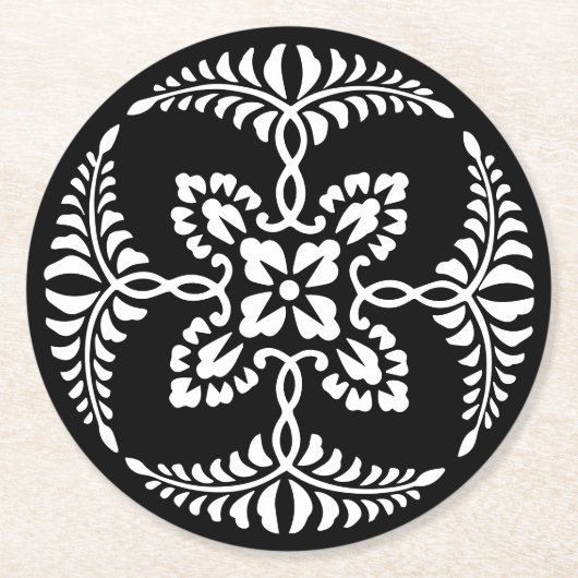 Zwart-wit  sierontwerp bruiloft ronde kartonnen onderzetter (Voorkant)