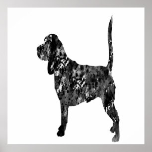 Zwart-wit silhouet van een staande beagle poster