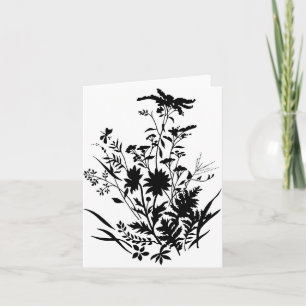 Zwart-wit Silhouette Bloemen...briefkaart Kaart