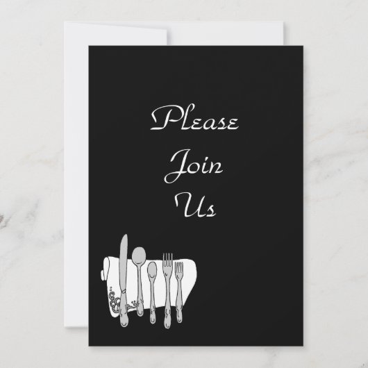 Zwart Wit Silverware Custom Invitation Sjabloon Kaart (Voorkant)
