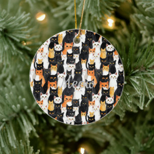 Zwart Wit Sinaasappel Katten Keramisch Ornament
