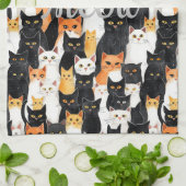 Zwart Wit Sinaasappel Katten Theedoek (Gevouwen)