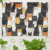 Zwart Wit Sinaasappel Katten Theedoek (Gevouwen)