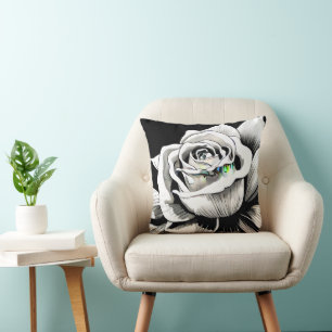 Zwart-wit Single Roos grafisch Kussen