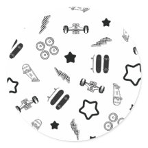 Zwart-wit Skateboarden Ronde Sticker