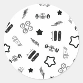Zwart-wit Skateboarden Ronde Sticker