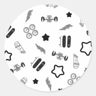 Zwart-wit Skateboarden Ronde Sticker