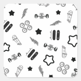 Zwart-wit Skateboarden Vierkante Stickers