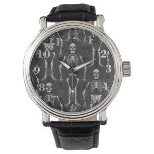 Zwart-wit skelet polshort horloge