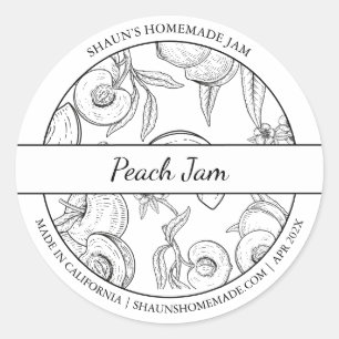 Zwart-wit Sketch Peach Jam label